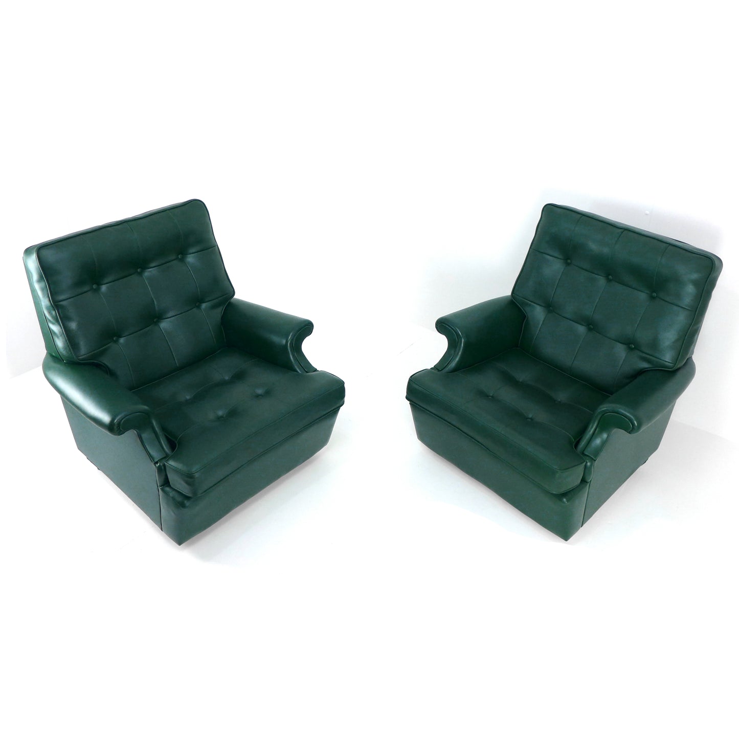 Pair Mid Century PARKER KNOLL Armchairs in Green Vinyl